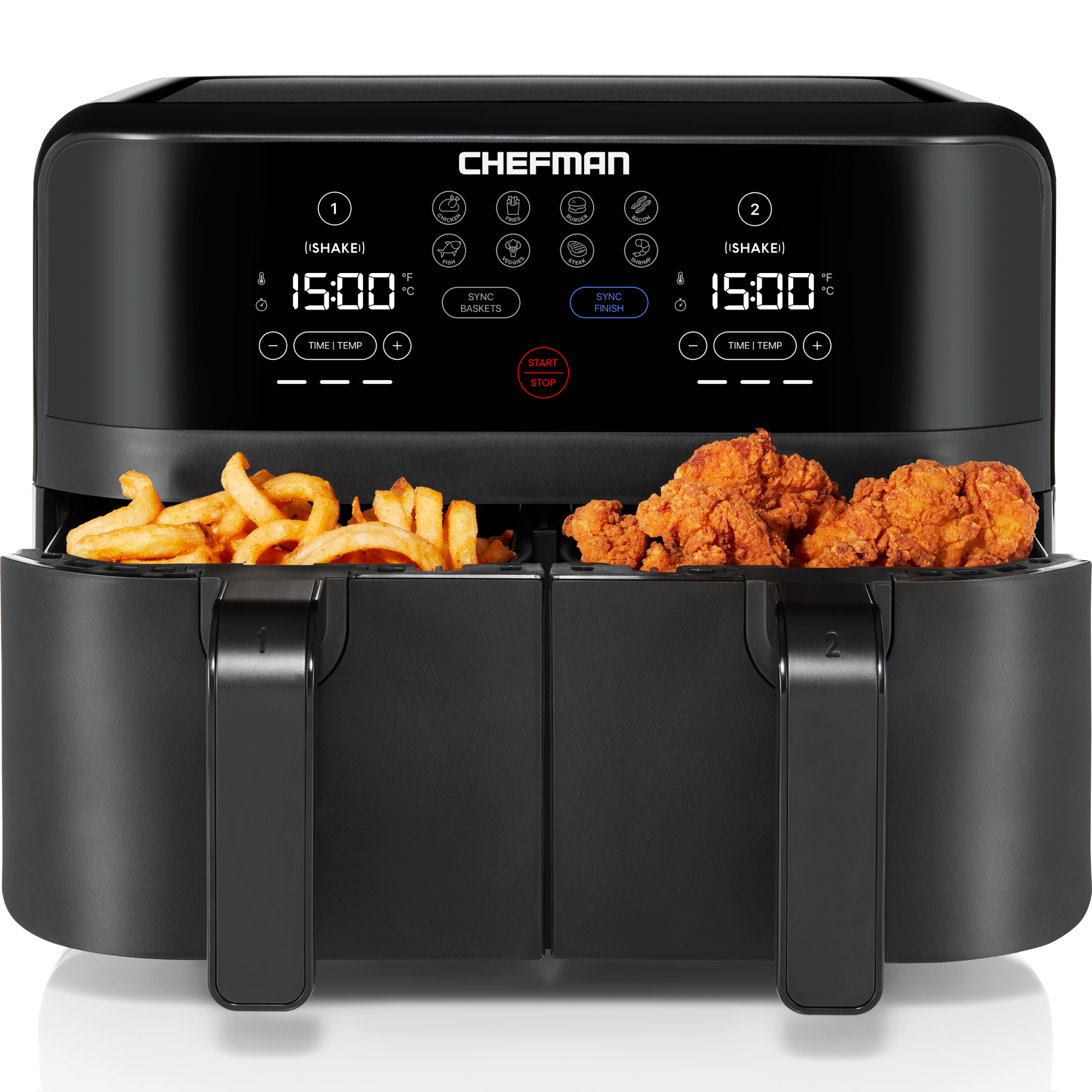 Chefman Turbofry Dual Basket Air Fryer w/ Digital Touch Display, 9 Qt Capacity - Black, New - image 1 of 8