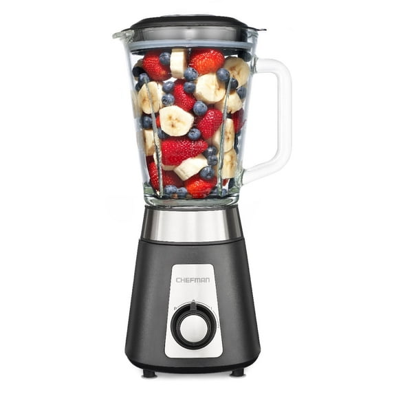Chefman Two Speed Blender with Glass Jar, Stainless Steel Blade, 500 Watts - Black, New
