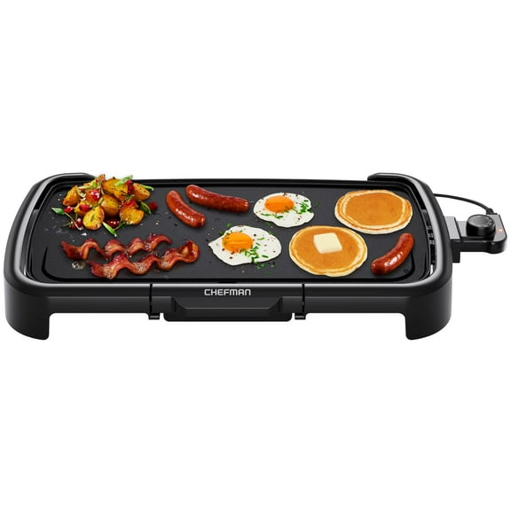 Chefman XL Electric Griddle with Removable Temperature Control, Immersible Flat Top Grill, Burger, Eggs, Pancake Griddle, Nonstick Extra Large Cooking Surface, Slide Out Drip Tray, 10 x 20 Inch Y101