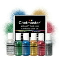thumbnail image 1 of Chefmaster 6-Bottle SetUMRT&nbsp;of Metallic Airbrush Food Coloring, Rich Colors, Edible Glitter, Professional-Grade Dye for Icing, Frosting, Fondant, Chocolate, Made in USA, 0.67 oz Each, 1 of 3