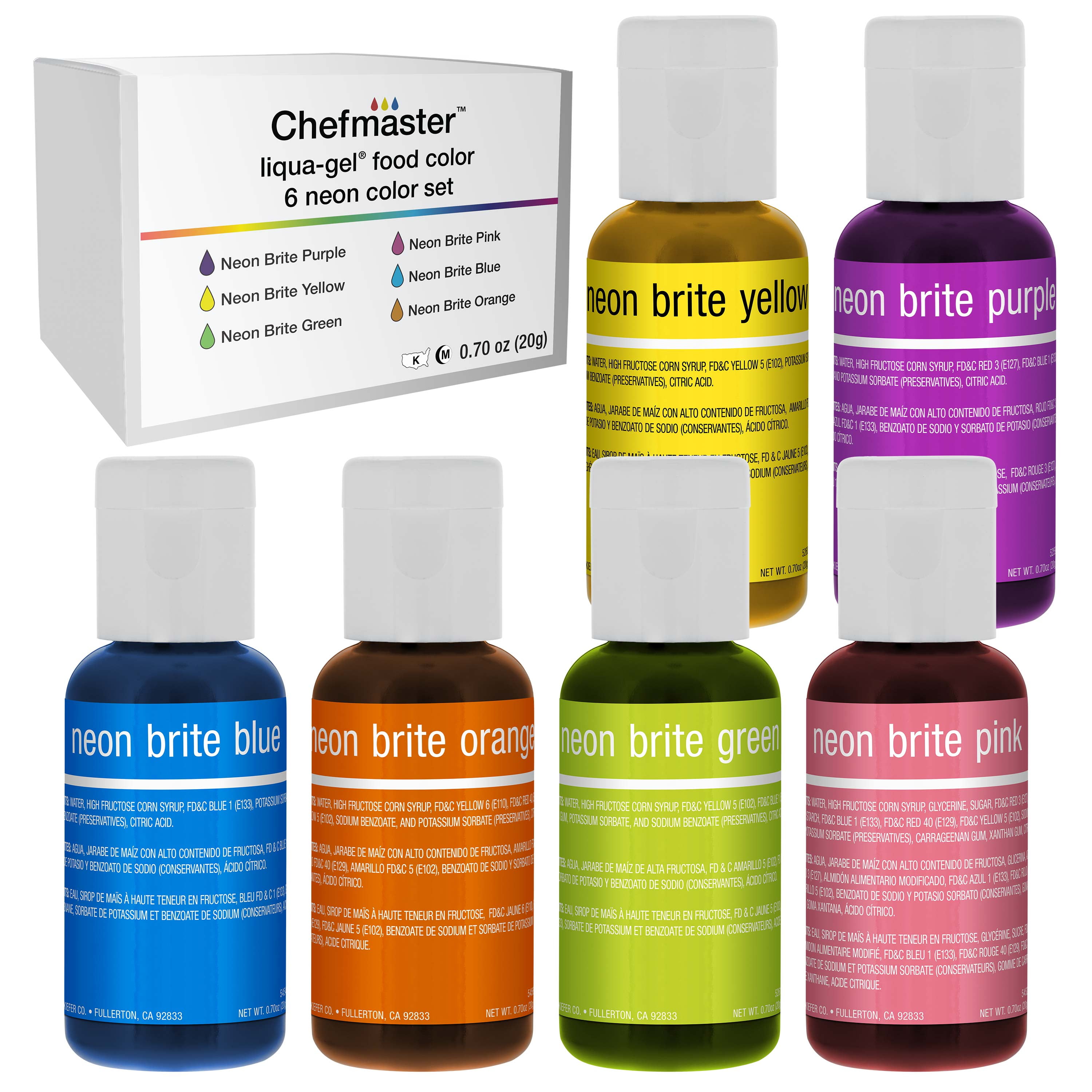 Chef Mastercolor Chefmaster 6-Color 19ml Neon Liqua-Gel Cake Color Set - Walmart.com