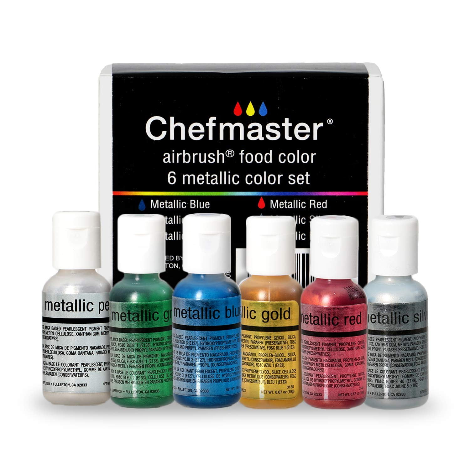 Chefmaster Airbrush Color Set, 6Pack Metallic Airbrush Food Coloring