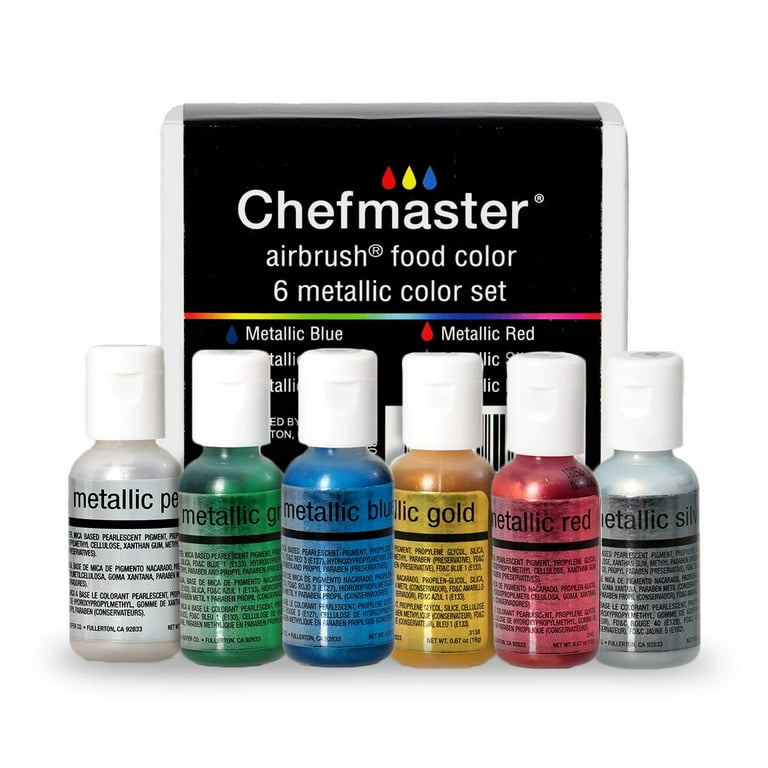 Chefmaster Airbrush Color Set, 6-Pack Metallic Airbrush Food Col