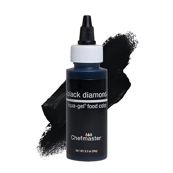 Chefmaster Black Diamond Liqua-Gel Food Coloring - Vibrant Color - Professional-Grade Dye for Icing, Froasting, Fondant - Baking & Decorating - Fade-Resistant - Easy-to-Use - 2.3 oz