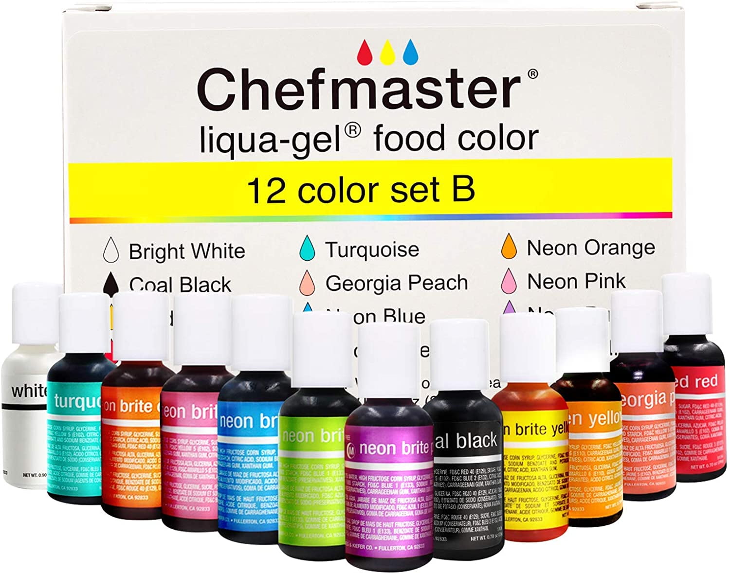 Ann Clark Food Coloring Gel 12-Color Set Large 4.5 oz. Bottles