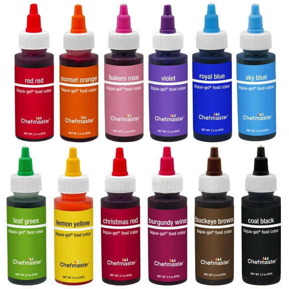 Chefmaster Liqua-Gel Food Coloring Set. 2.3 fl oz (12 Bottles)