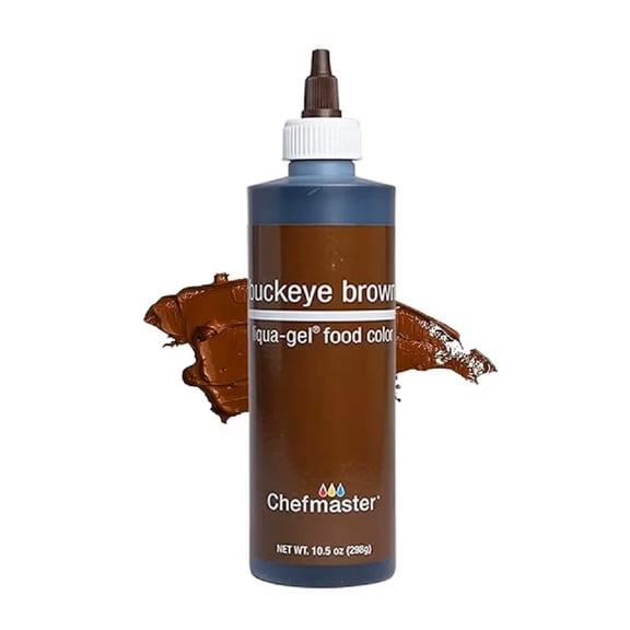 Chefmaster Buckeye Brown Liqua-Gel Food Coloring - Vibrant Color - Professional-Grade Dye for Icing, Frosting, Fondant - Baking & Decorating - Fade-Resistant - Easy-to-Use - Made in USA - 10.5 oz