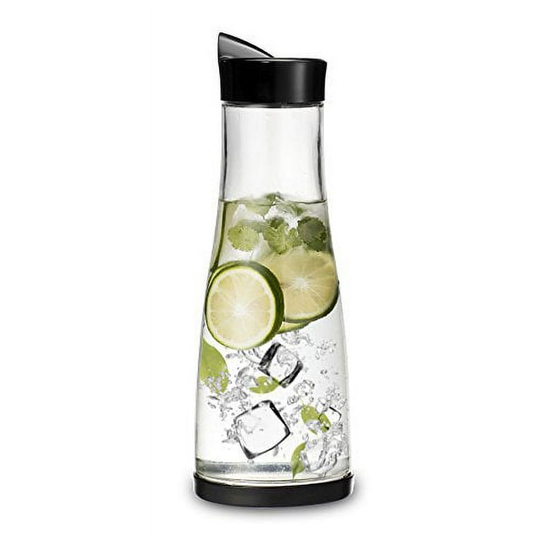 Chefoh Glass Water Carafe with Lid and Protective Base, EZ Pour Drip Spout  1 Liter/33.8 oz 