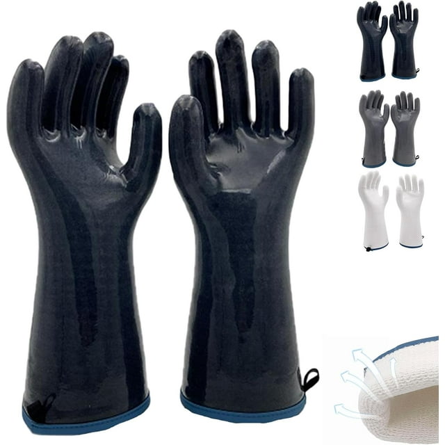 Chefologist Liquid Silicone Oven Gloves, Ove Glove Oven Mitts, Heat Resistant & Waterproof, Cooking Baking Grilling Mitts with Nylon Liner (Black,XXL)