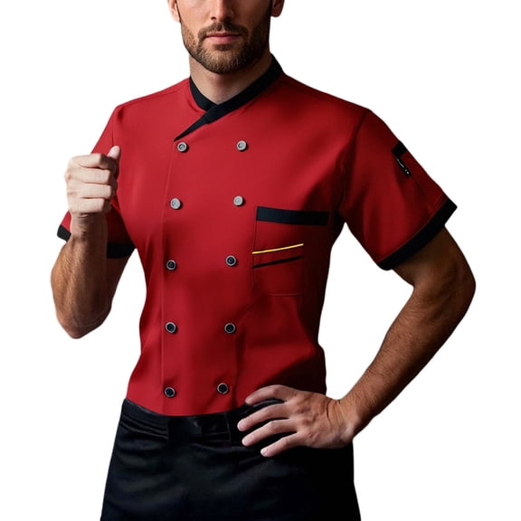 Chefs Coat Unisex Chef Jacket Breathable Solid Hotel Restaurant Work Shirt Uniform,Red,XL