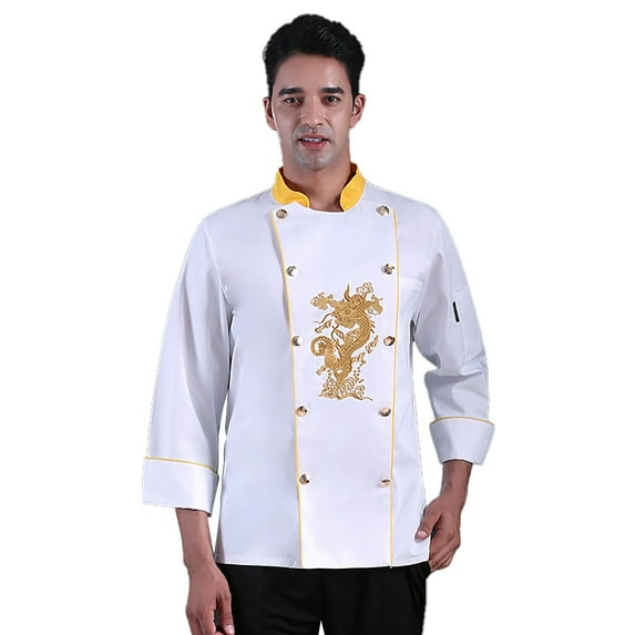 Chefs Coat Unisex Chef Jacket Breathable Solid Hotel Restaurant Work Shirt Uniform,White,M