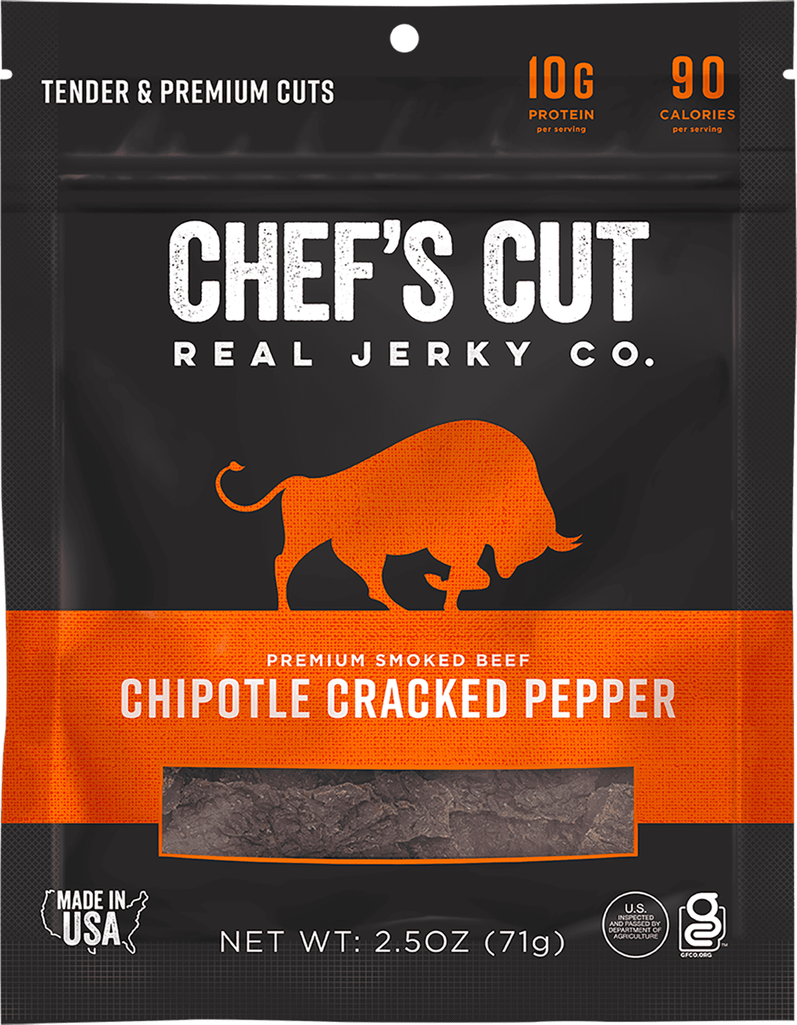 Chefs Cut Jerky Smoked Beef Chipotle Pepper 1.25 oz Pack of 12