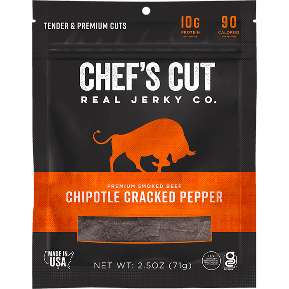 Chefs Cut Jerky Smoked Beef Chipotle Pepper 1.25 oz Pack of 12