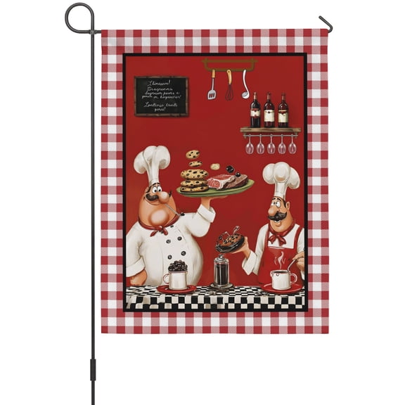 Chefs Garden Flag 12 x 18 Inches, Food Coffee Cookies Steak Red Plaid Weather Proof Outdoor Patio Flags Double Sided Small Garden Decoration for Yard Outside Home