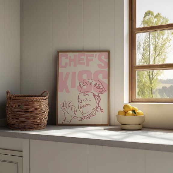 Chefs Kiss Pink Kitchen Decor Foodie Wall Art Retro Restaurant Quote Sign 2 Unframed Paper Print