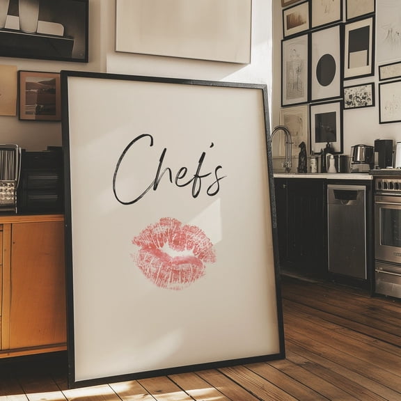 Chefs Kiss Print, 70S Style Kitchen Print, Retro Kitchen Artwork, Compliments From The Chef, Maximalist Restaurant Poster, Cook, Lips, Chef UNFRAMED PAPER POSTER, Home Decor, Living Room Dercor