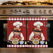 Chefs Kitchen Towels Set of 2, Kitchen Cooking Gourmet Red Buffalo Plaid Absorbent Dish Towels for Kitchen, Microfiber Hand Towel, Quick Drying Tea Towel for Cleaning Decorative Dishcloths