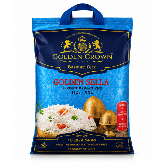 Chefs Premier Golden Sella Extra long Basmati Rice 1121 10 Lb- Kosher, Halal, GMO FREE-FAT FREE-AGED TO PERFECTION-EXTRA LONG GRAIN and NATURALLY AROMATIC