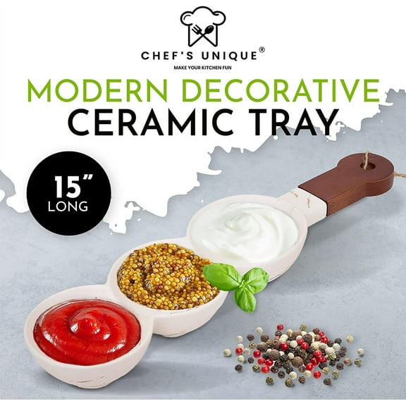 Chefs Unique 15" White & Long Ceramic Serving Tray with Handle
