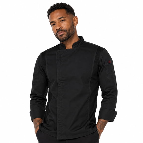 ChefsCloset Men's Long Sleeve William Fitted Cut Chef Coat, Black, Size M
