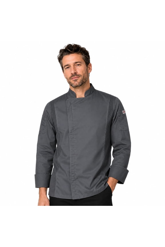 Men's Long Sleeve William Fitted Cut Chef Coat, Pewter, Size S