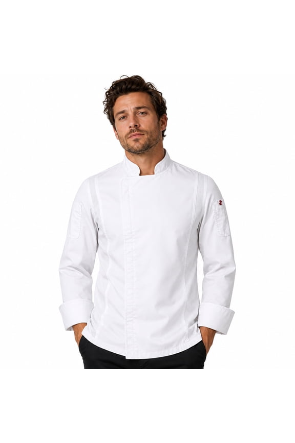 Men's Long Sleeve William Fitted Cut Chef Coat, White, Size 2XL