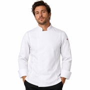 ChefsCloset Mens Long Sleeve William Fitted Cut Chef Coat, White, Size XS
