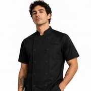 ChefsCloset Mens Short Sleeve Walden Chef Coat, Black/Black, Size L