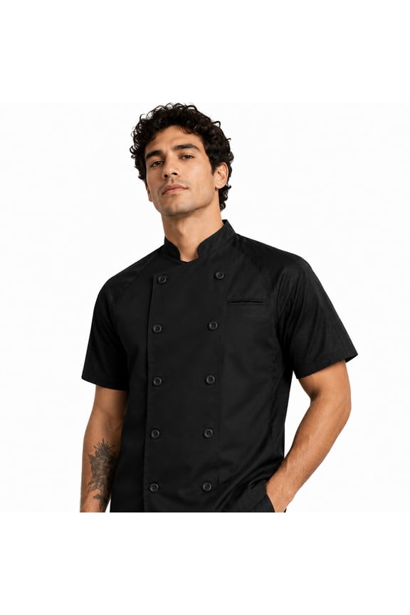 Men's Short Sleeve Walden Chef Coat, Black/Black, Size S