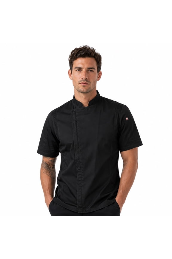Men's Short Sleeve William Fitted Cut Chef Coat, Black, Size 2XL