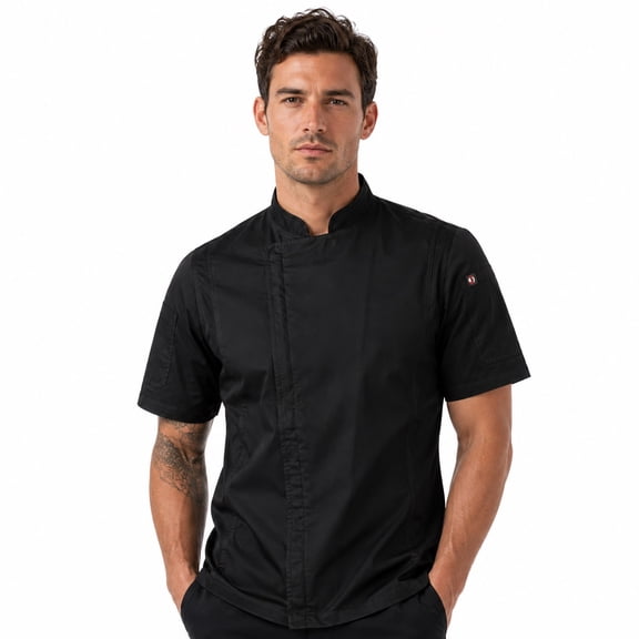 ChefsCloset Men's Short Sleeve William Fitted Cut Chef Coat, Black, Size XS