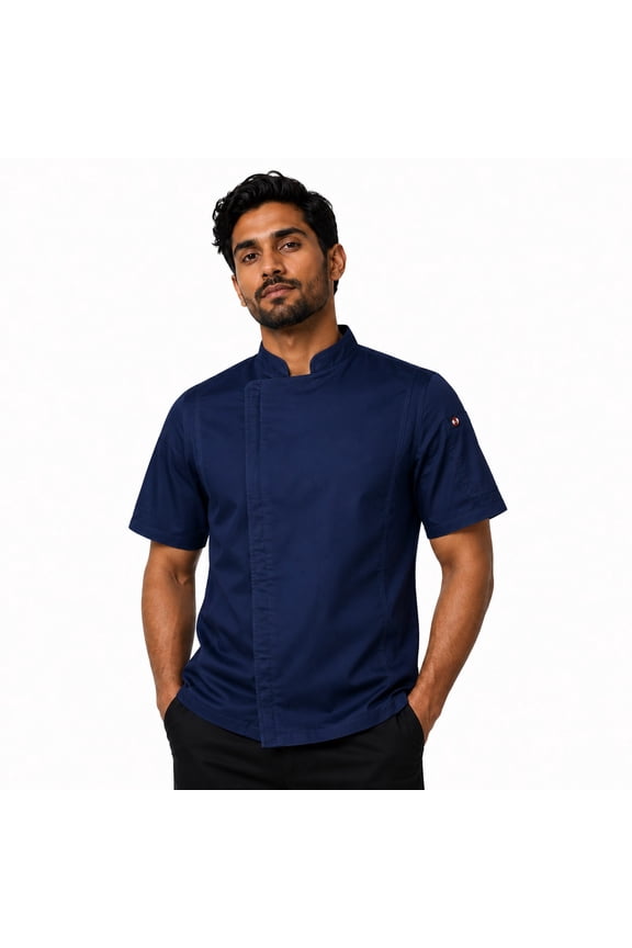 Men's Short Sleeve William Fitted Cut Chef Coat, Navy, Size L