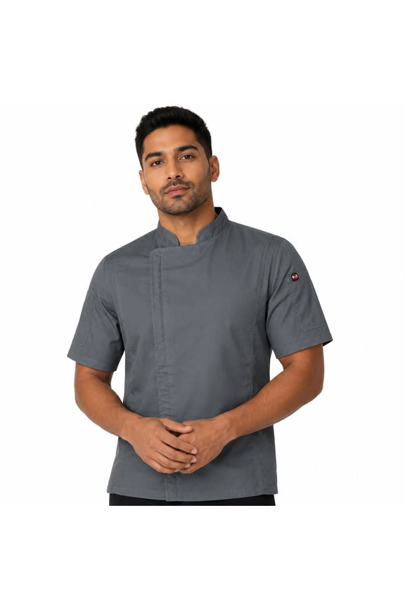 Men's Short Sleeve William Fitted Cut Chef Coat, Pewter, Size M