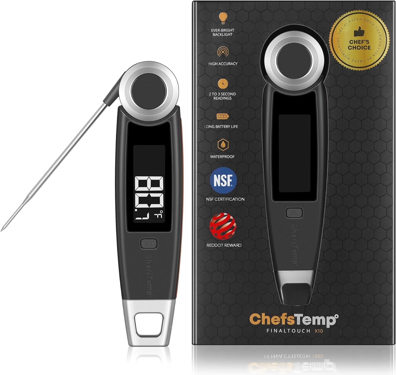 ChefsTemp Finaltouch X10 Digital Instant Read Meat Thermometer for Grilling, Food, BBQ, Kitchen Cooking, Oil Deep Frying & Candy(Charcoal Gray)