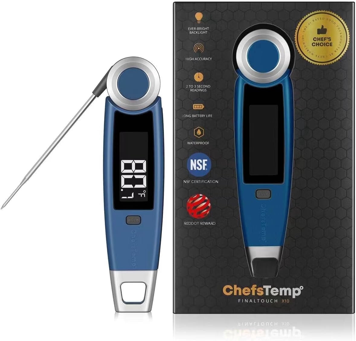 ChefsTemp Finaltouch X10 Digital Instant Read Meat Thermometer for Grilling, Food, BBQ, Kitchen Cooking, Oil Deep Frying & Candy(Royal Navy)