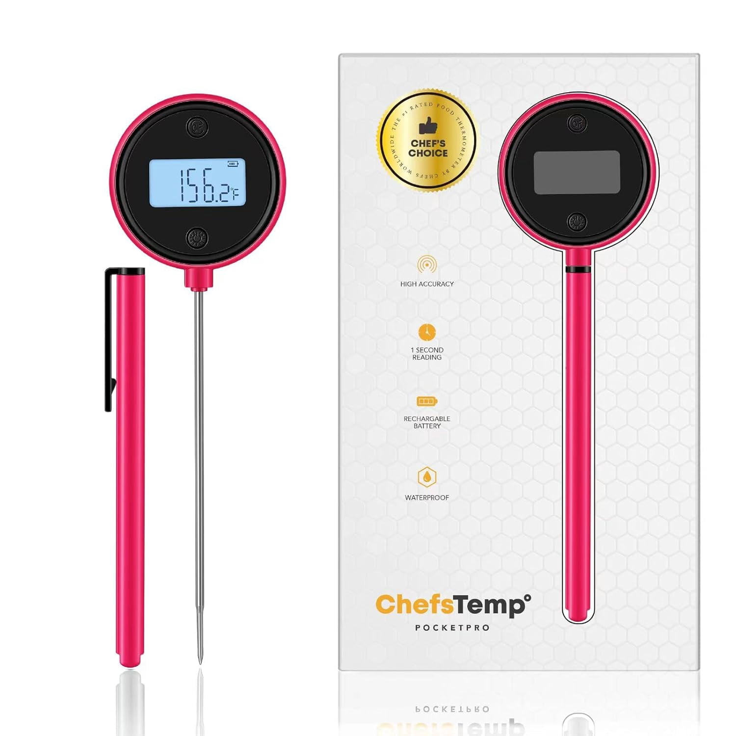 ChefsTemp Pocket Pro Instant Read Meat Thermometer for Grilling, Food, BBQ, Kitchen Cooking, Oil Deep Frying & Candy (Iced Mango)