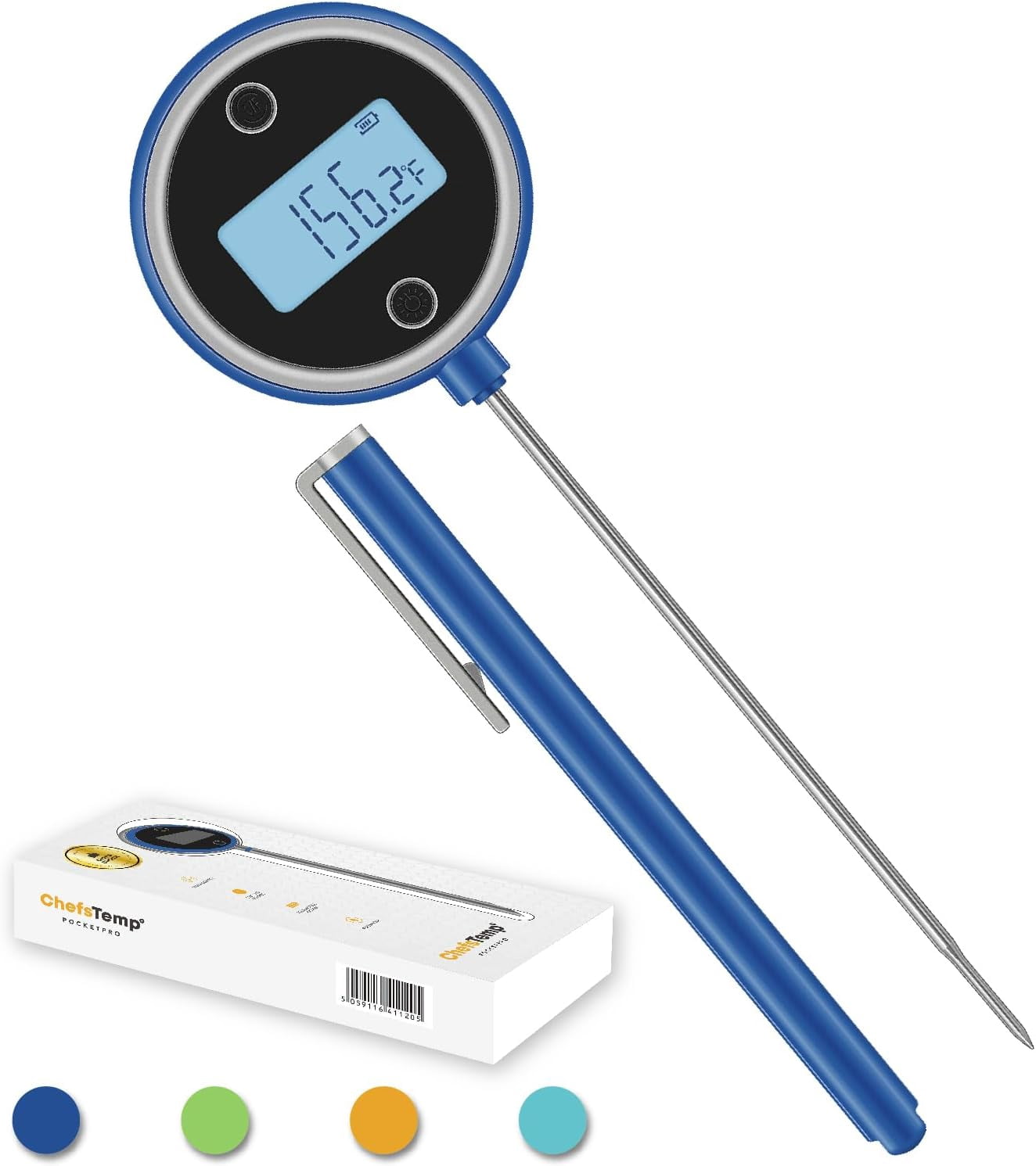 ChefsTemp Pocket Pro Instant Read Meat Thermometer for Grilling, Food, BBQ, Kitchen Cooking, Oil Deep Frying & Candy (Nobility Blue)