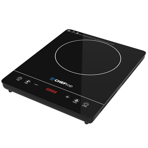 Cheftop Single Burner Induction Cooktop - Portable 120V Digital Ceramic Top 1300 Watt, Touch Sensor Control, Multiple Controls Cooking Zones & Power Levels. Induction Pot Included