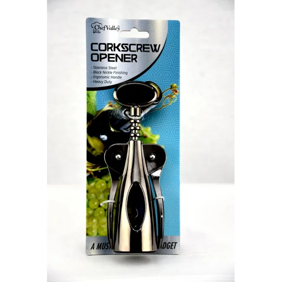 Chefvalley Corkscrew Opener, Tina'S Kitchen Favorite Gadget, Black Nickle Finish