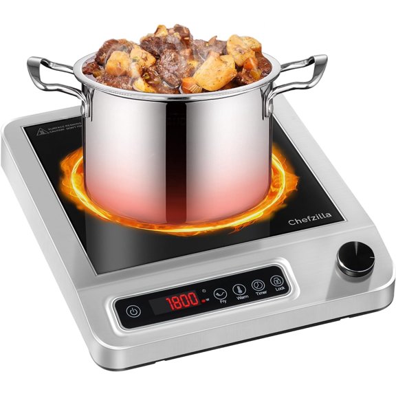 Chefzilla Induction Cooktop, 1800W Commercial Electric Burner with Stainless Steel Shell, Induction Burner with 18 Power Settings, 24-Hour Timer, LED Display Y101