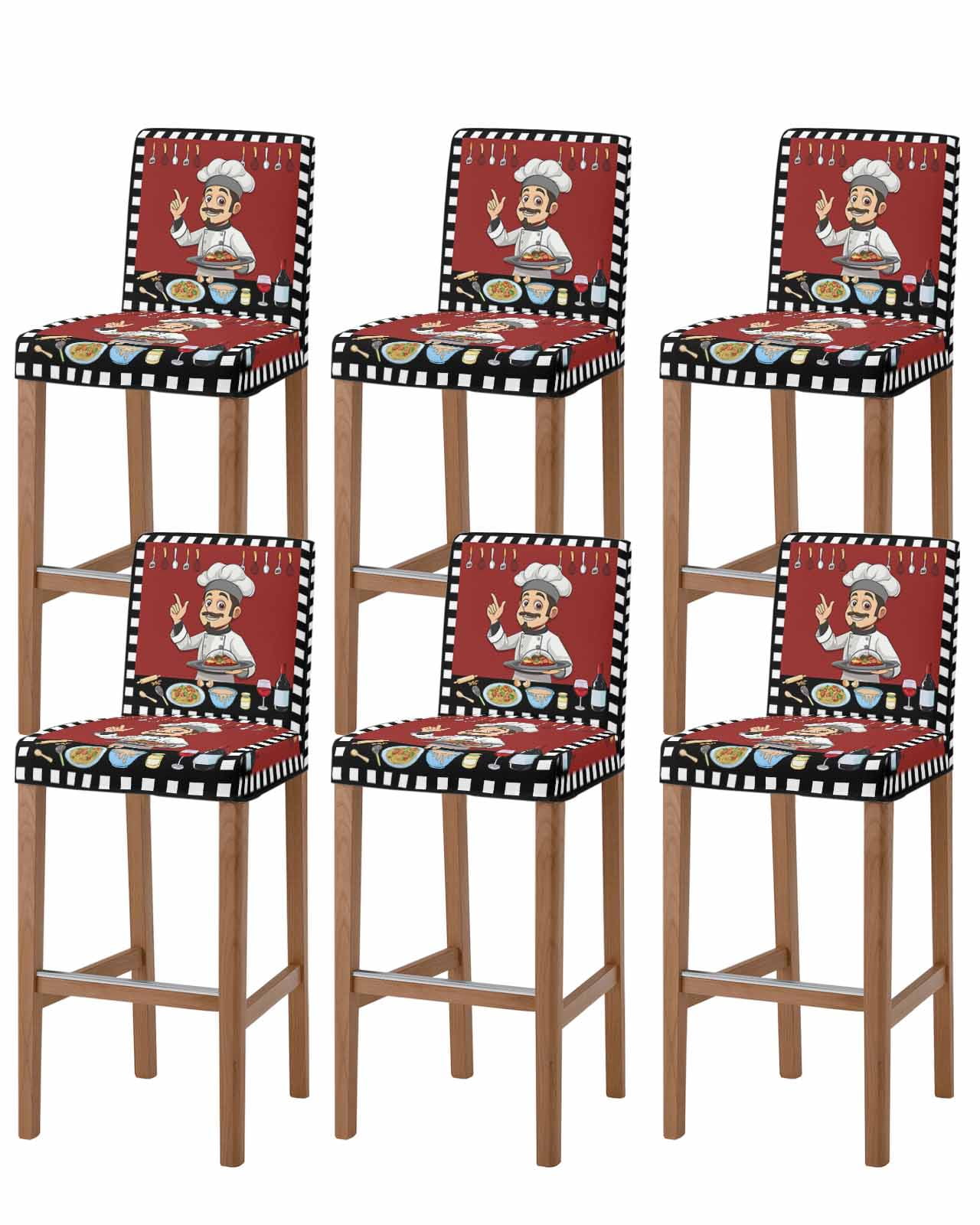 Cheg Red Bar Stool Covers Set of 6, Black White Check Buffalo Plaid ...