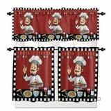 Cheg Red Kitchen Curtains Set for Windows 3 Pieces,24 Inch Length Tier