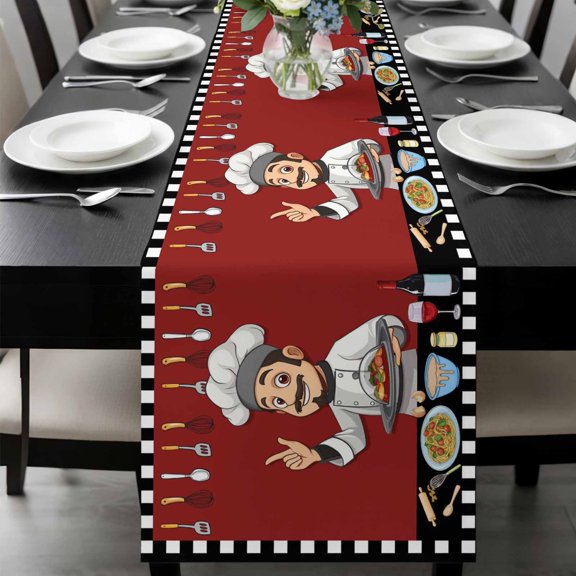 Cheg Red Table Runner 48 Inches Long, Black White Check Buffalo Plaid Grid Lattice Kitchen Coffee Dining Table Decoration for Home Party Birthday Wedding Home Decor 13x48 Inches