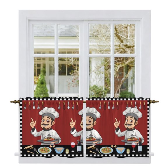 Cheg Red Tier Curtains, Black White Check Buffalo Plaid Grid Lattice Light Filtering Kitchen Curtains, 2Pcs Rod Pocket Half Window Treatments Panels for Sink Cafe Cabinet Camper 27.5x36 Inches