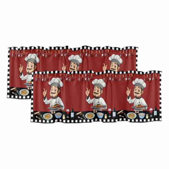 Cheg Red Valances for Windows, Black White Check Buffalo Plaid Grid Lattice Light Filtering Kitchen Curtains, Rod Pocket Window Valance Curtains for Living Room Bedroom, 54" W x 18" L, 2 Panels