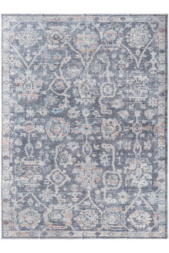 BoutiqueRugs Cheick Traditional Area Rug - Machine Washable - Navy Blue, Orange, Off White - 3'11" x 5'11"
