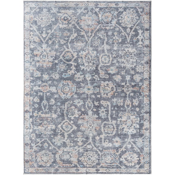BoutiqueRugs Cheick Traditional Area Rug - Machine Washable - Navy Blue, Orange, Off White - 5'3" x 7'