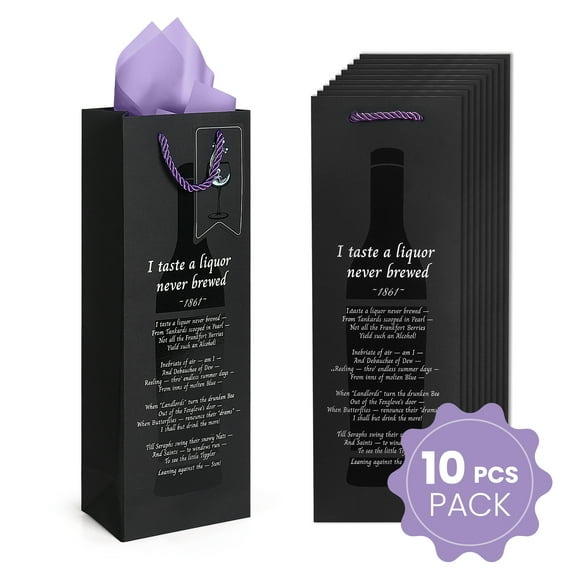 Cheinxy 10 Pcs Wine Gift Bag with Handles,Greeting Card and Tissue Paper Wine Bottle Gift Bags for Christmas,Weddings,Holiday Party,4.7"x 3.1" x 13.5 "