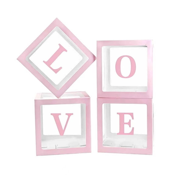 Cheinxy 4 Pieces Love Transparent Balloons Boxes with Letters,Valentine’s Day Decorations Balloons Boxes for Anniversary Wedding Engagement Wedding, Bridal Shower, Birthday Party (Pink)