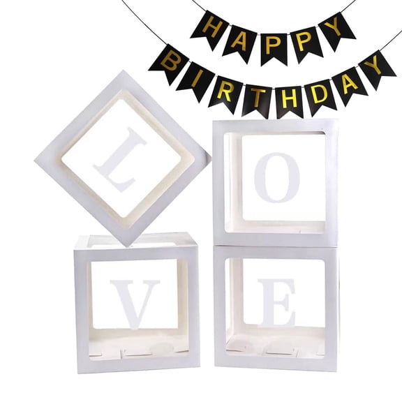 Cheinxy 4 Pieces Love Transparent Balloons Boxes with Letters,Valentine’s Day Decorations Balloons Boxes for Anniversary Wedding Engagement Wedding, Bridal Shower, Birthday Party (White)